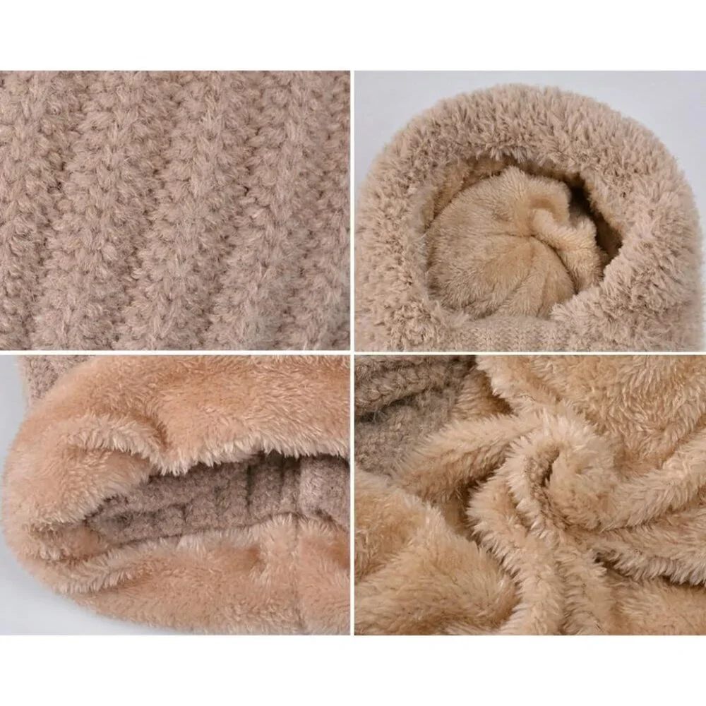 Women's Knit Beanie Hat Fleece Lined Winter Scarf Mask Set Snow Caps Plush